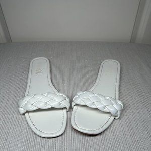 White Rogue  Flat Sandals with braided strap